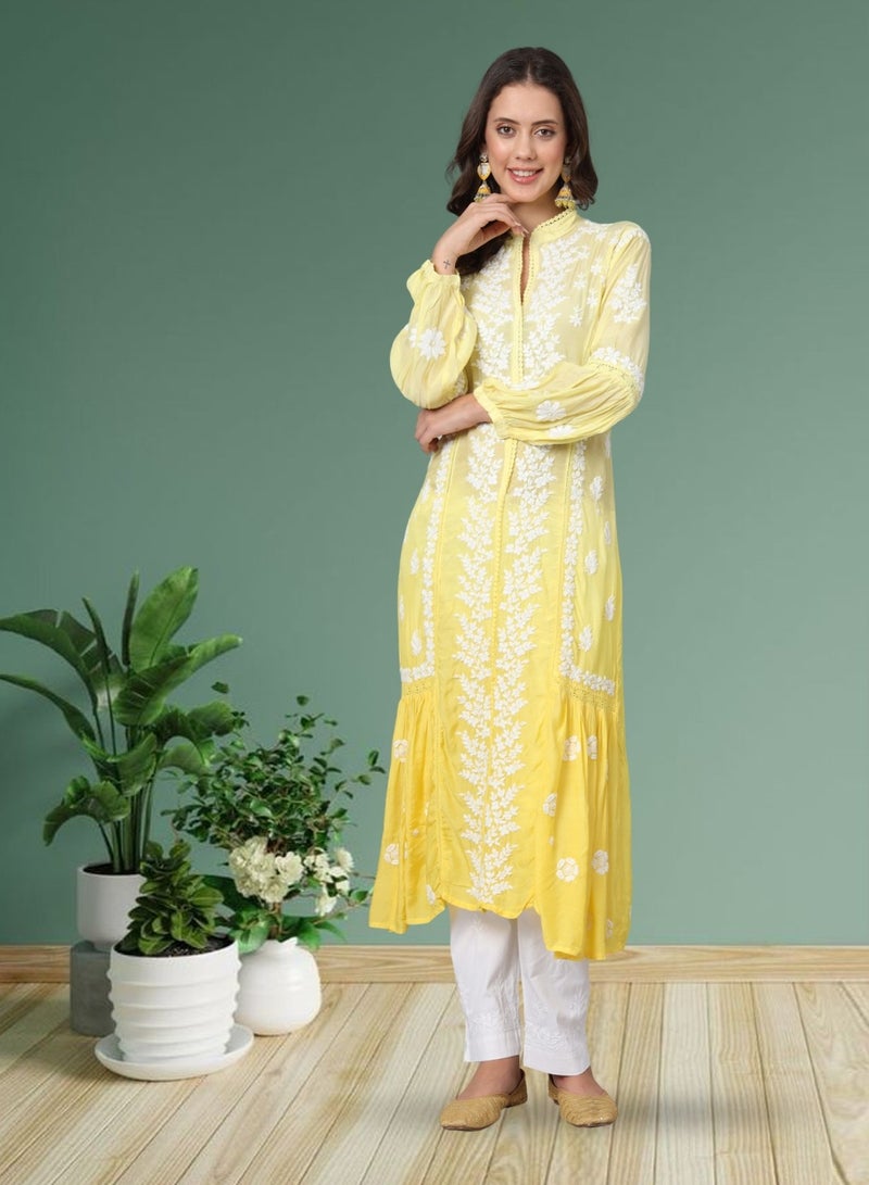 Women Hand Embroidered Chikankari Cotton Kurta-AL3888