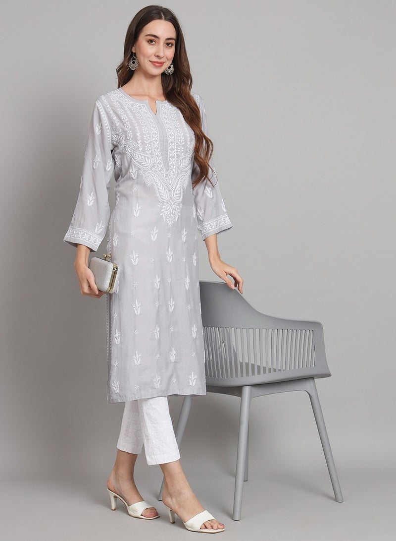 Women Hand Embroidered Chikankari Cotton Kurta-AL3584