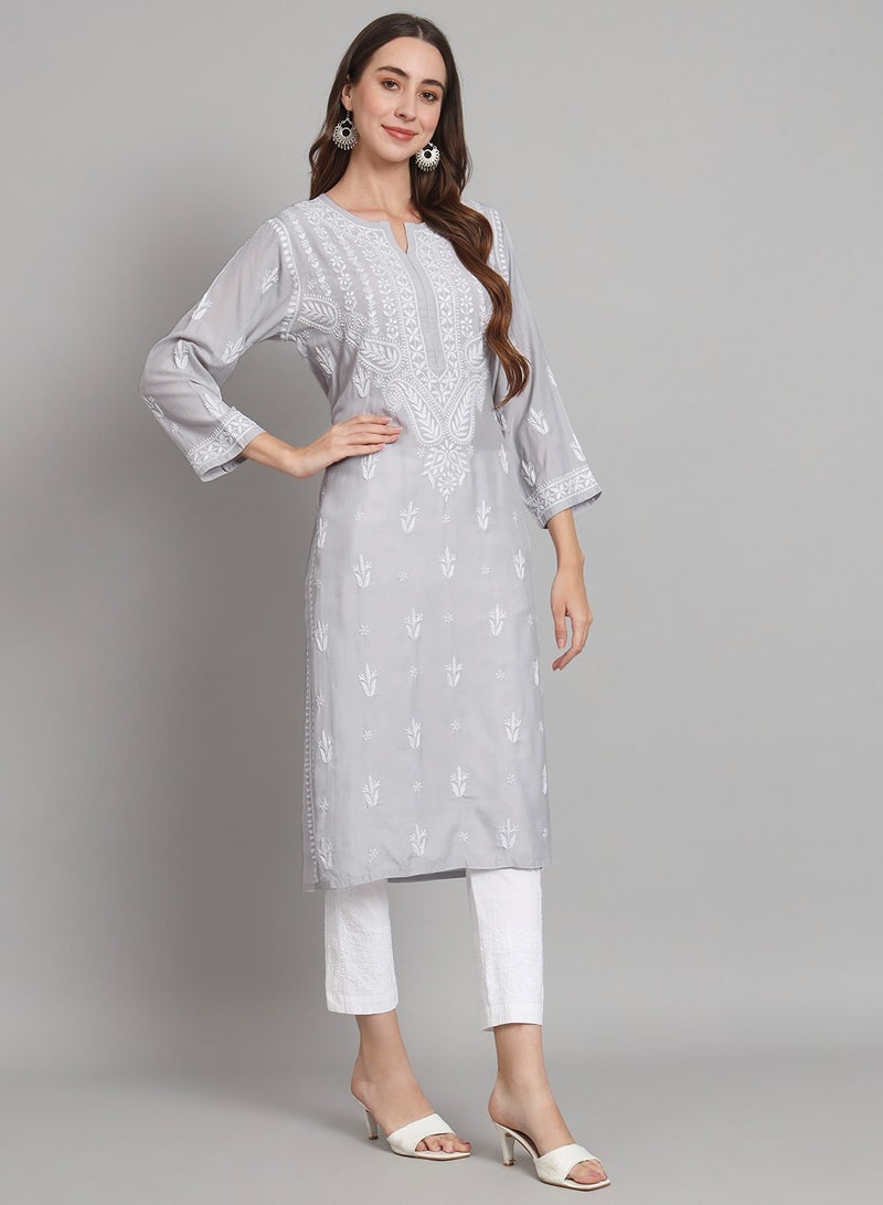 Women Hand Embroidered Chikankari Cotton Kurta-AL3584