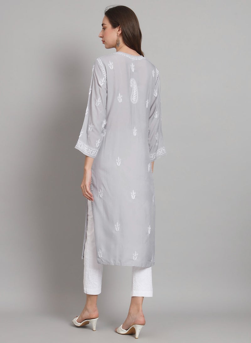 Women Hand Embroidered Chikankari Cotton Kurta-AL3584