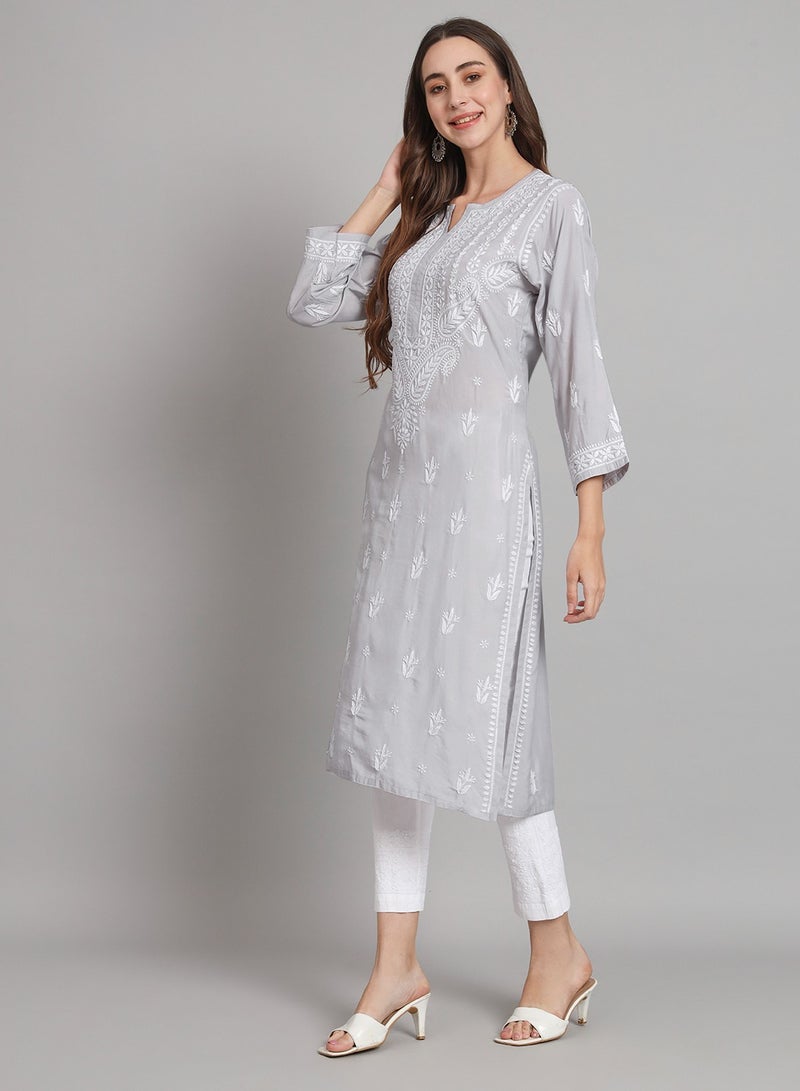 Women Hand Embroidered Chikankari Cotton Kurta-AL3584