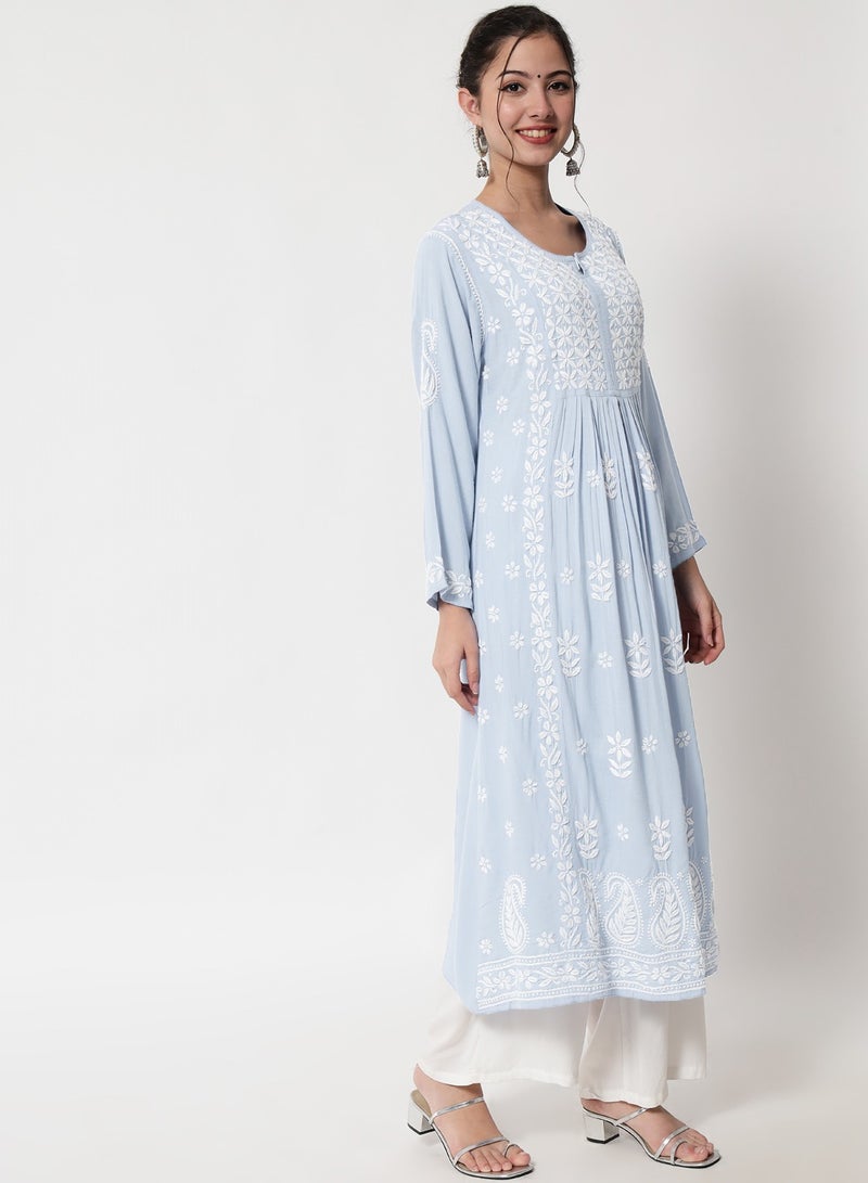 Women Hand Embroidered Chikankari Cotton Kurta-AL3549