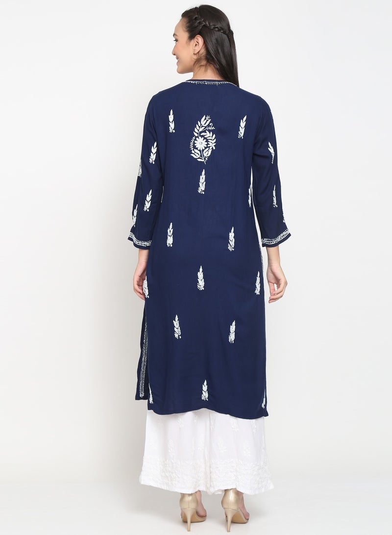 Women Hand Embroidered Chikankari Rayon Kurta-AL3451