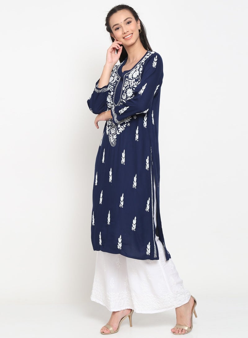 Women Hand Embroidered Chikankari Rayon Kurta-AL3451