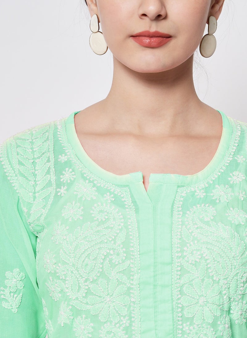 Hand Embroidered Chikankari Cotton Straight Kurti-AL3595