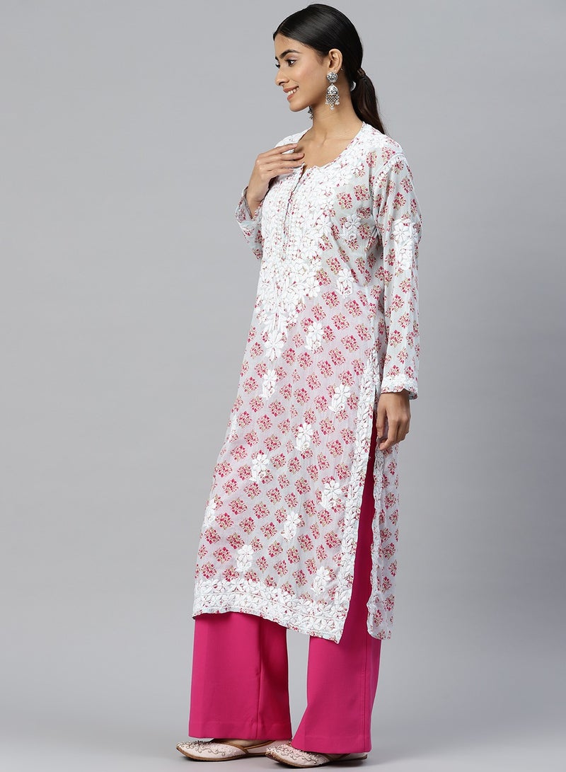 Women Hand Embroidered Chikankari Cotton Kurta-AL3649