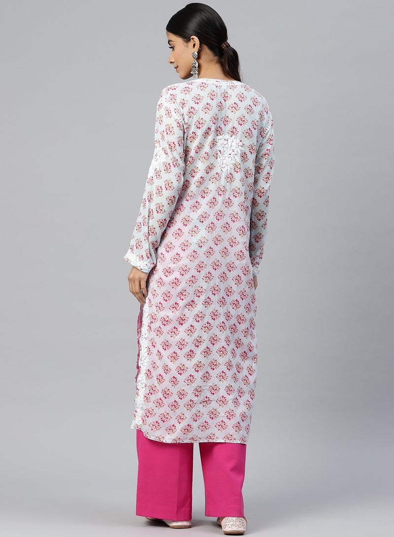 Women Hand Embroidered Chikankari Cotton Kurta-AL3649