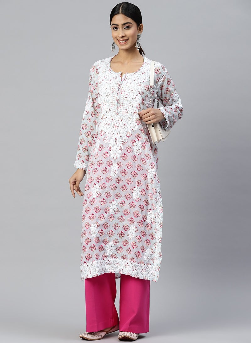 Women Hand Embroidered Chikankari Cotton Kurta-AL3649