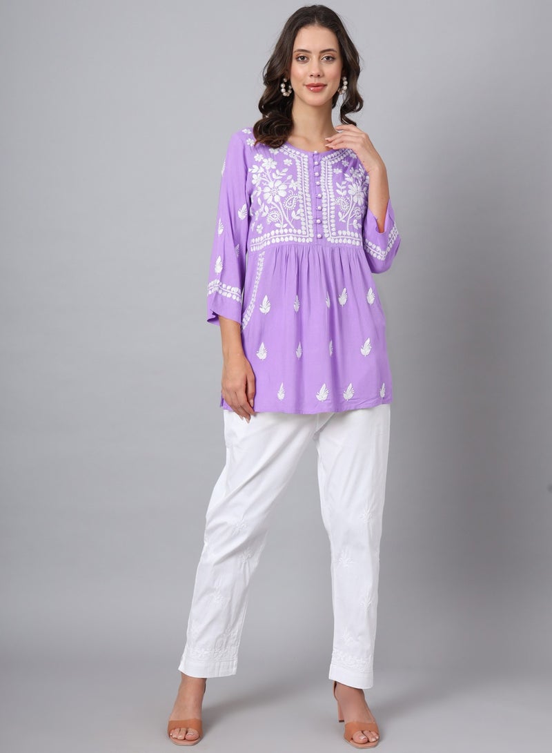 Women Hand Embroidered Chikankari Rayon Kurti-AL3696