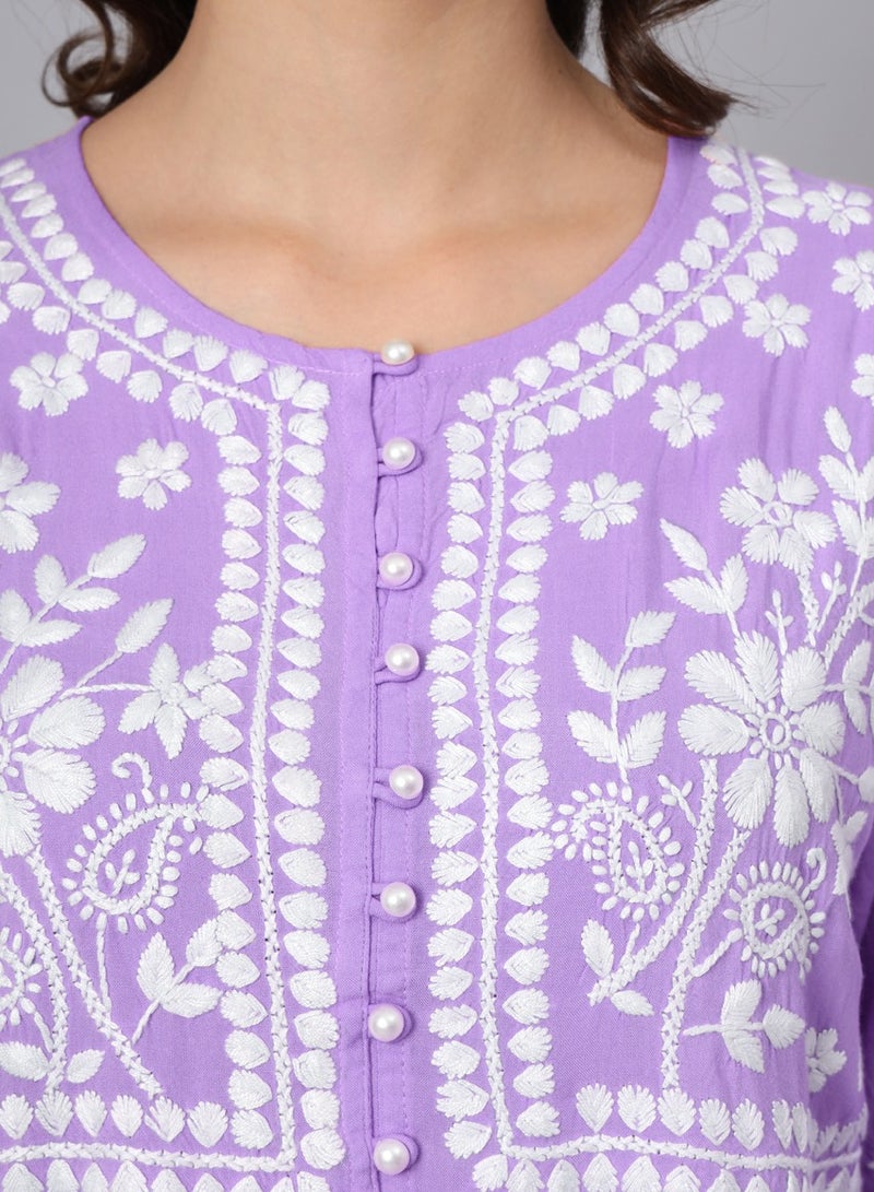 Women Hand Embroidered Chikankari Rayon Kurti-AL3696