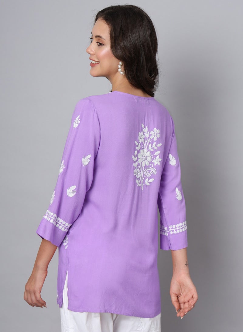 Women Hand Embroidered Chikankari Rayon Kurti-AL3696