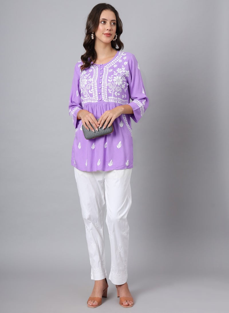 Women Hand Embroidered Chikankari Rayon Kurti-AL3696