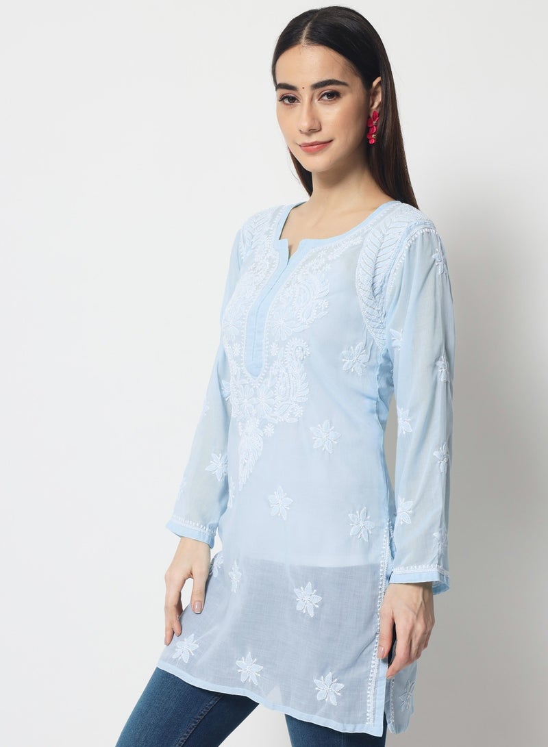 Hand Embroidered Chikankari Cotton Straight Kurti-AL3595