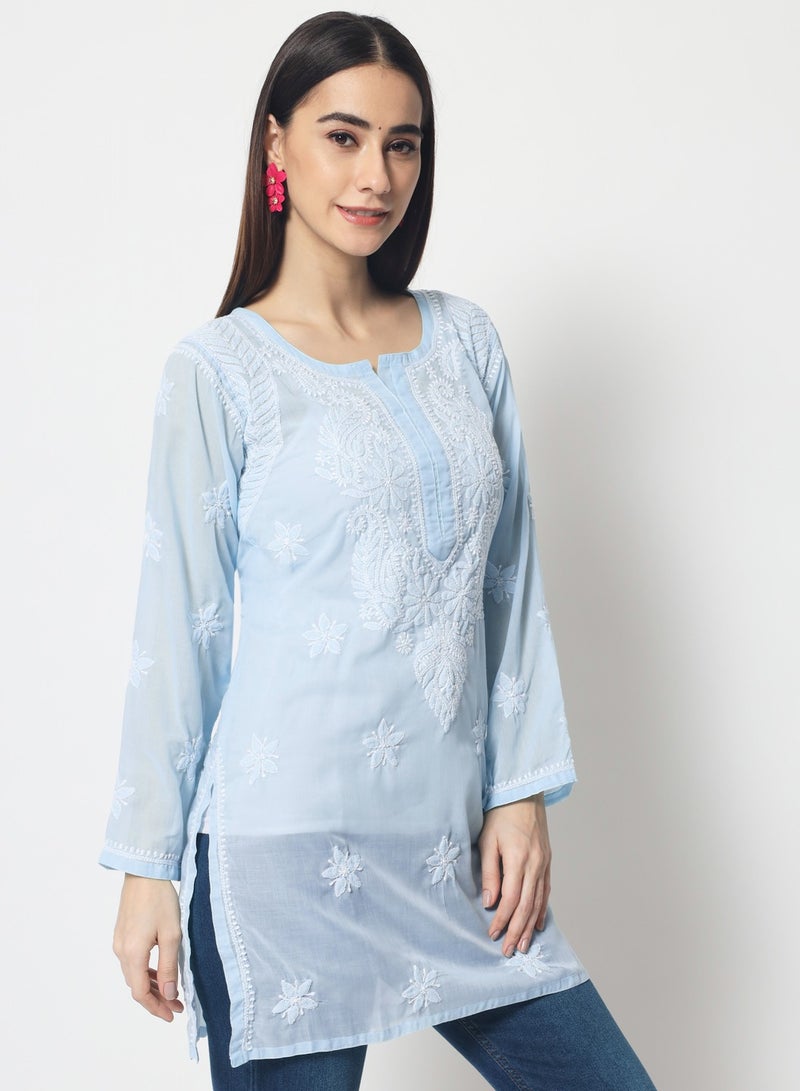 Hand Embroidered Chikankari Cotton Straight Kurti-AL3595