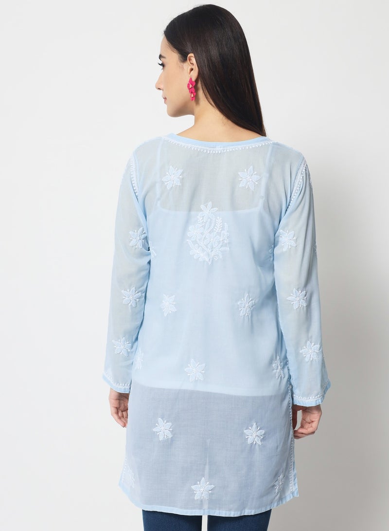 Hand Embroidered Chikankari Cotton Straight Kurti-AL3595