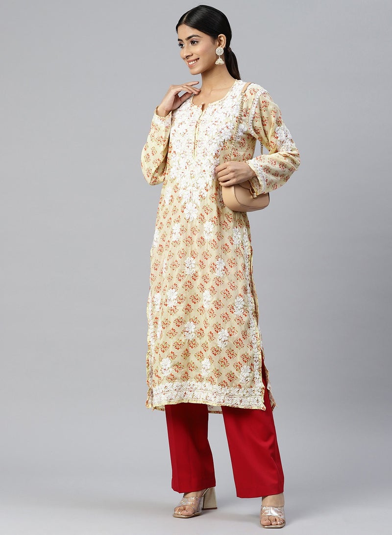 Women Hand Embroidered Chikankari Cotton Kurta-AL3649