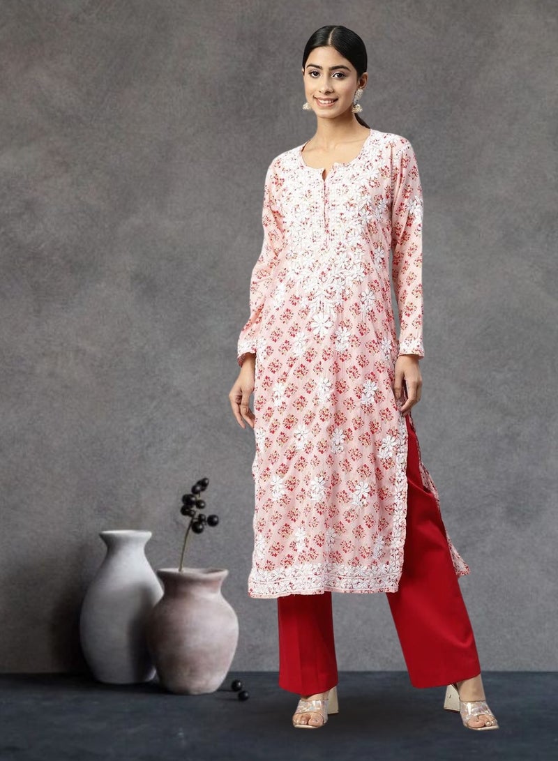 Women Hand Embroidered Chikankari Cotton Kurta-AL3649