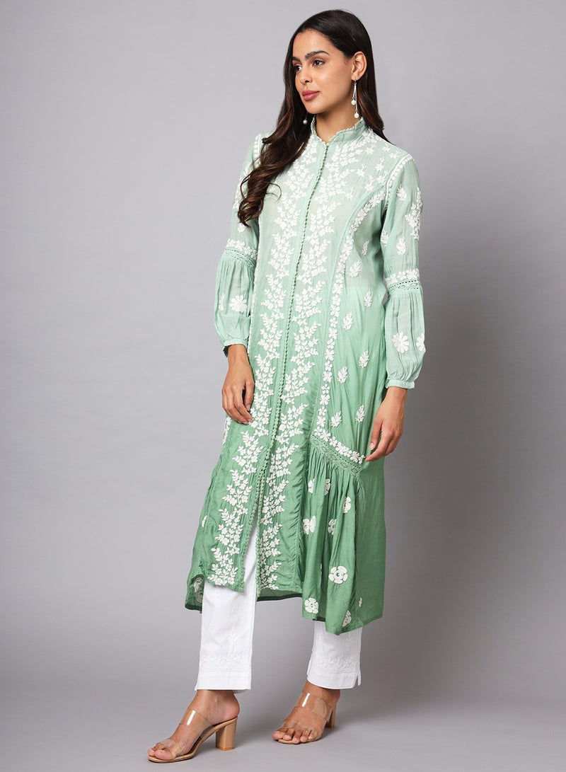 Women Hand Embroidered Chikankari Cotton Kurta-AL3888