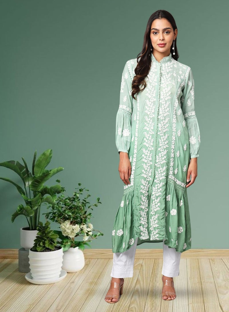 Women Hand Embroidered Chikankari Cotton Kurta-AL3888