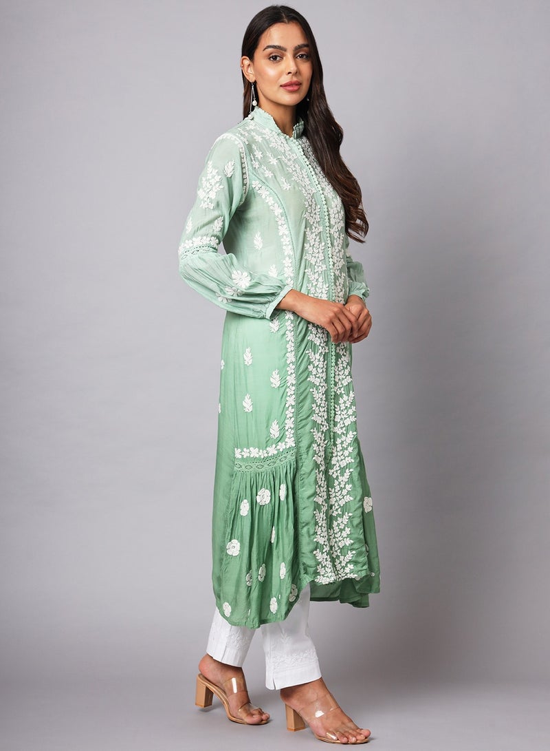 Women Hand Embroidered Chikankari Cotton Kurta-AL3888