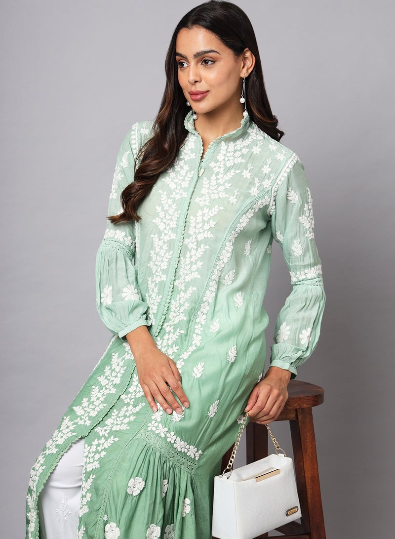 Women Hand Embroidered Chikankari Cotton Kurta-AL3888