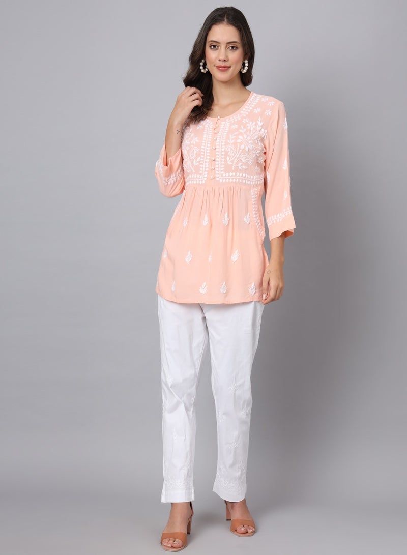 Women Hand Embroidered Chikankari Rayon Kurti-AL3696