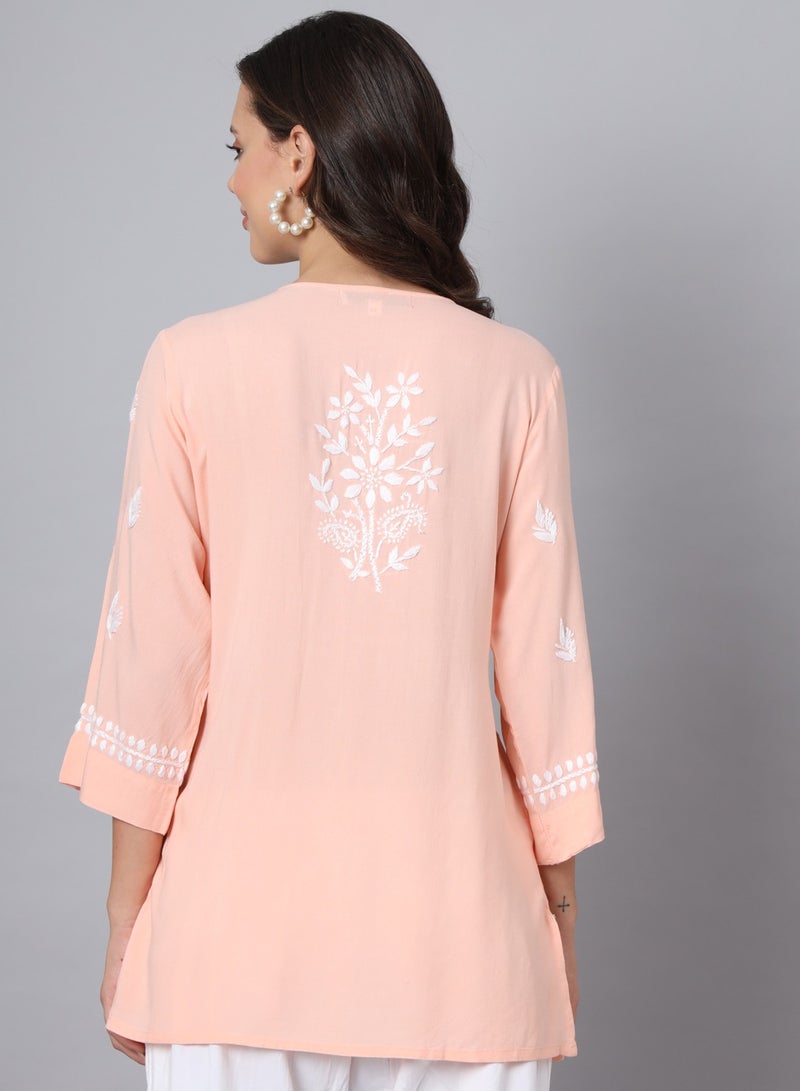 Women Hand Embroidered Chikankari Rayon Kurti-AL3696