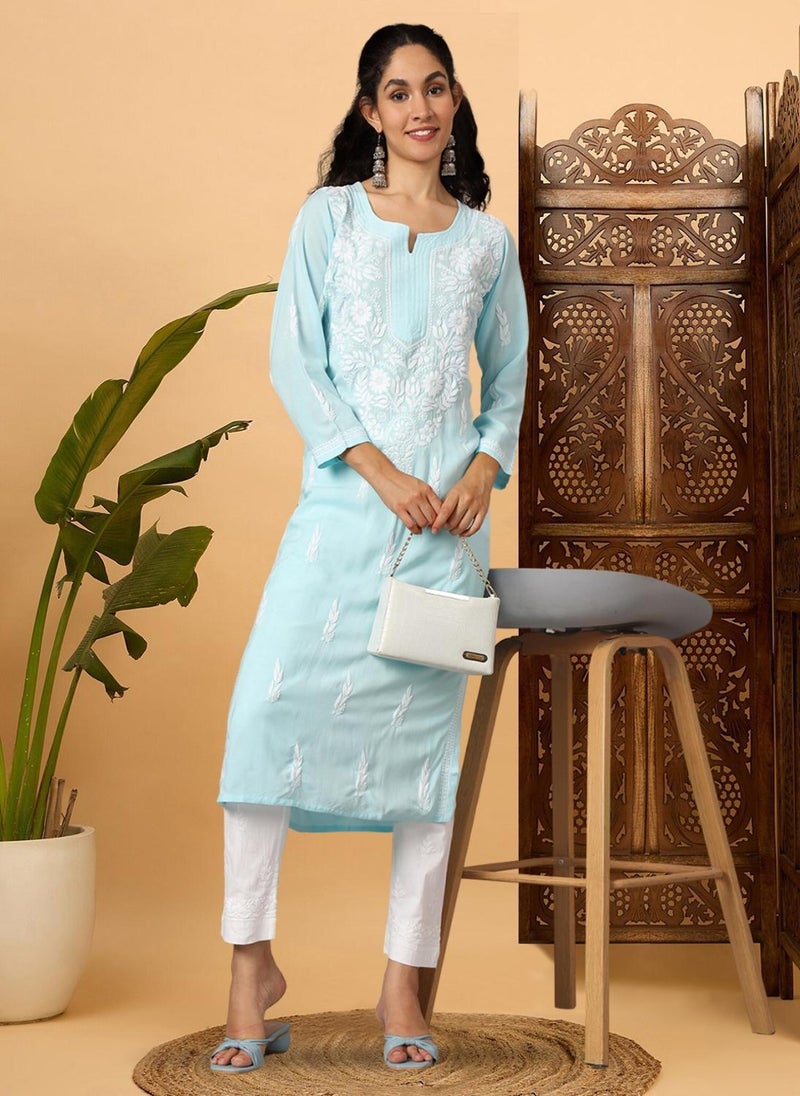 Women Hand Embroidered Chikankari Rayon Kurta-AL3451