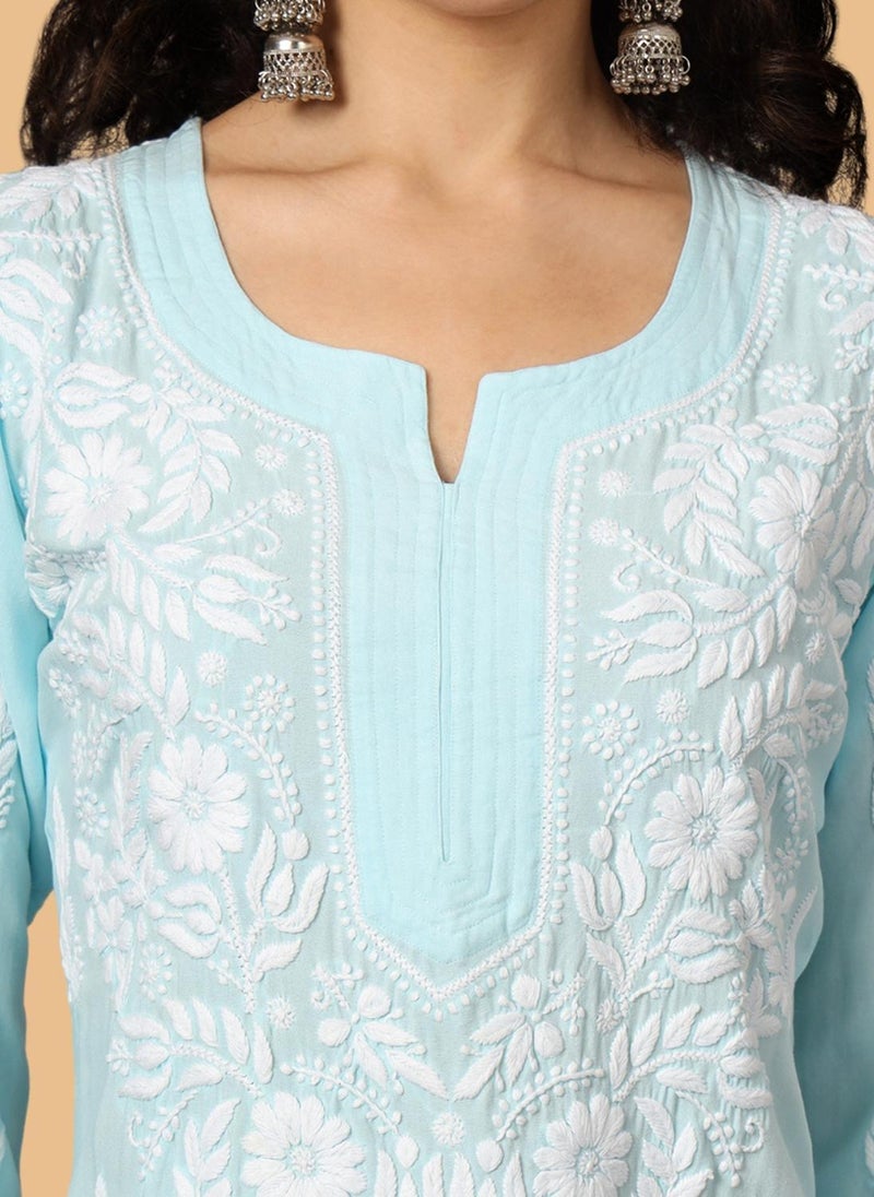 Women Hand Embroidered Chikankari Rayon Kurta-AL3451