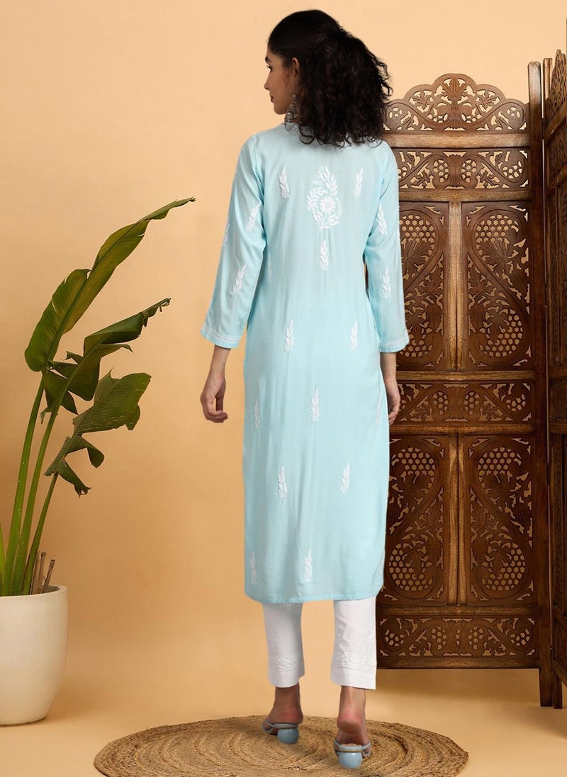 Women Hand Embroidered Chikankari Rayon Kurta-AL3451