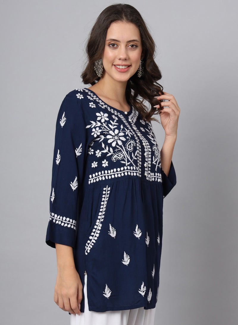 Women Hand Embroidered Chikankari Rayon Kurti-AL3696