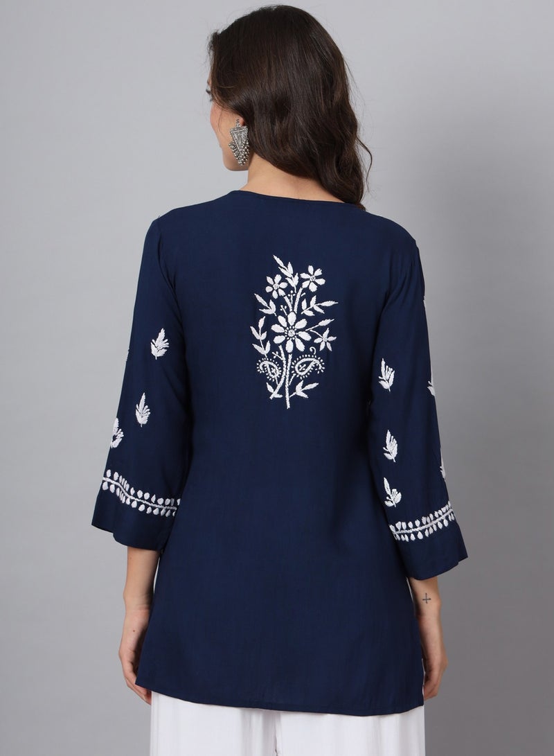 Women Hand Embroidered Chikankari Rayon Kurti-AL3696