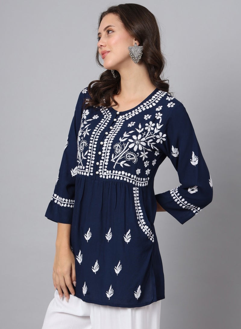 Women Hand Embroidered Chikankari Rayon Kurti-AL3696