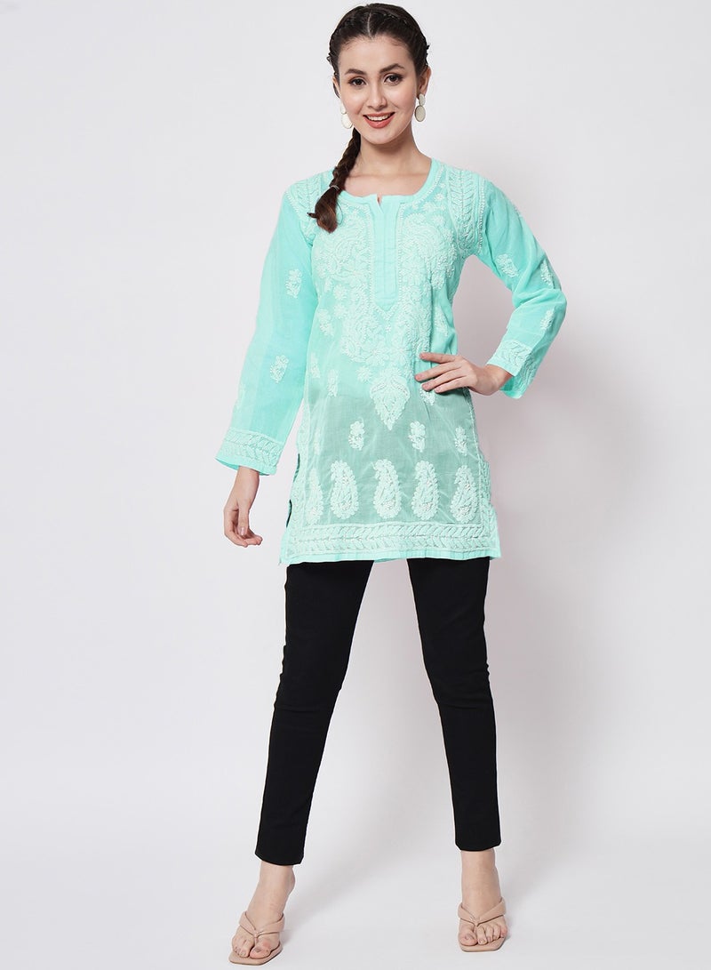 Hand Embroidered Chikankari Cotton Straight Kurti-AL3595