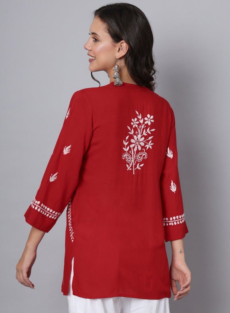 Women Hand Embroidered Chikankari Rayon Kurti-AL3696