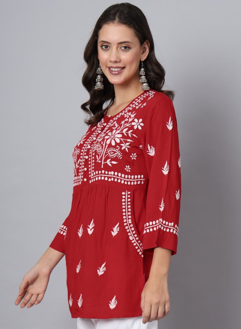 Women Hand Embroidered Chikankari Rayon Kurti-AL3696