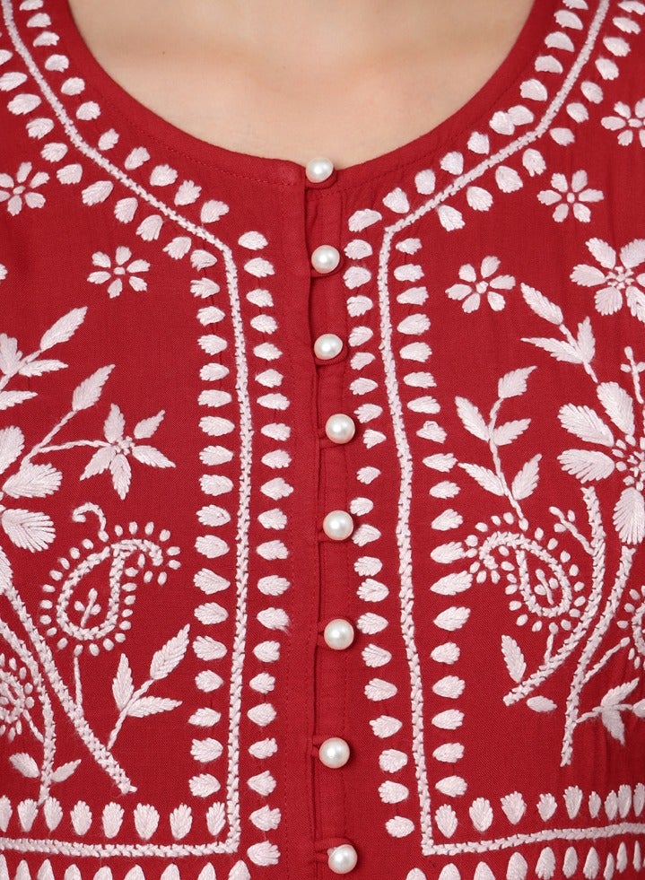 Women Hand Embroidered Chikankari Rayon Kurti-AL3696