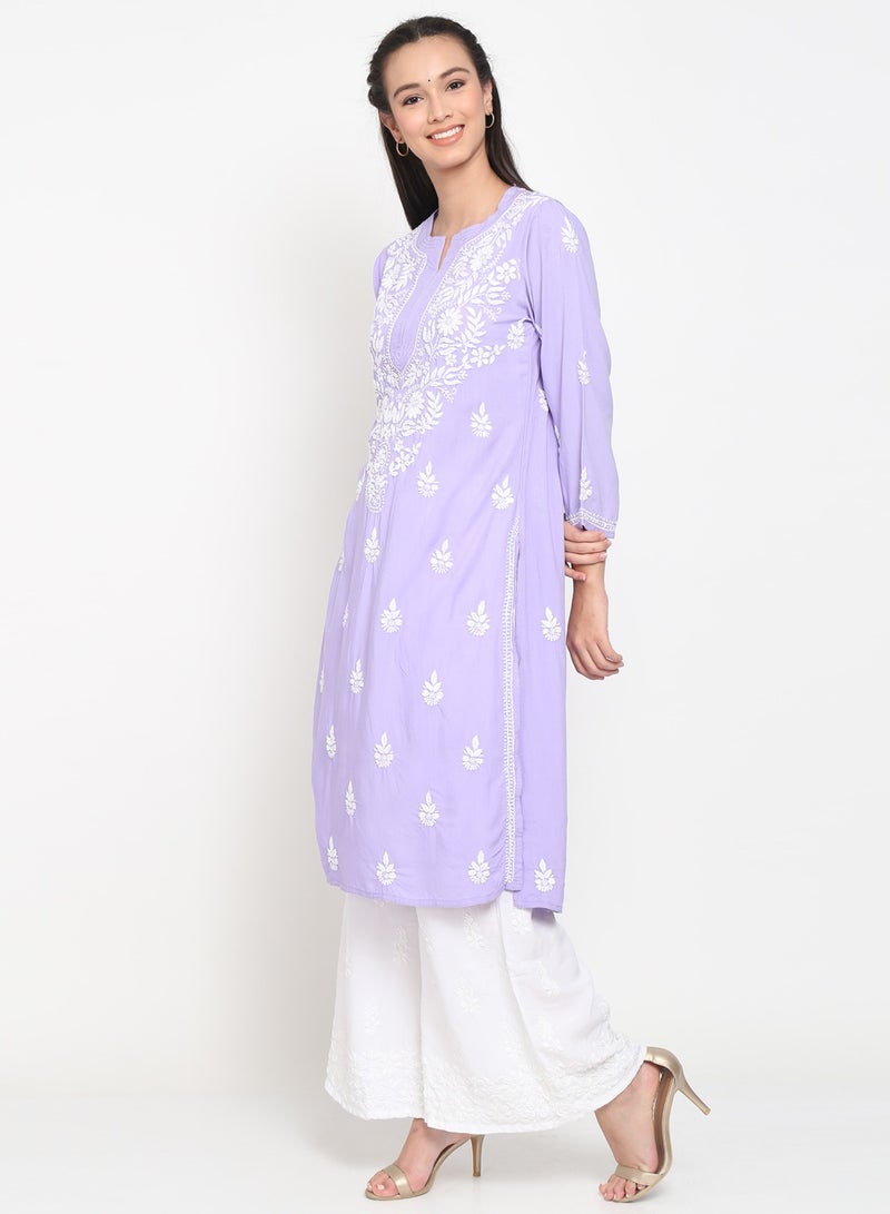 Women Hand Embroidered Chikankari Rayon Kurta-AL3451