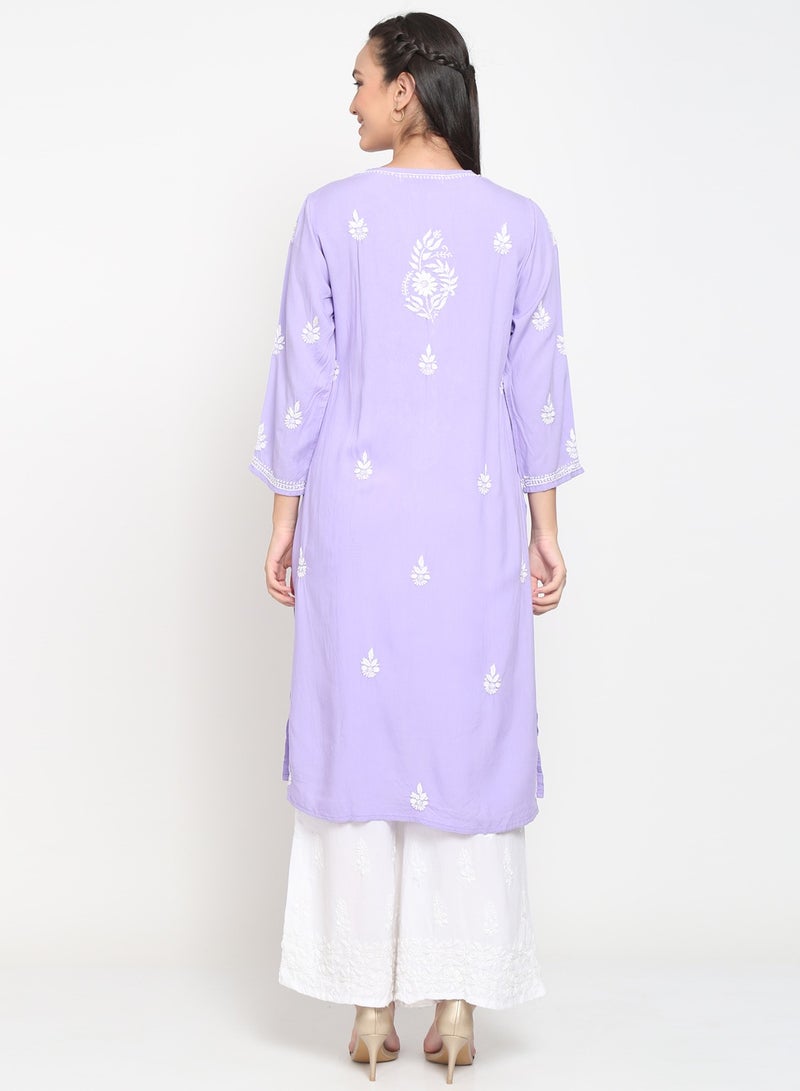 Women Hand Embroidered Chikankari Rayon Kurta-AL3451