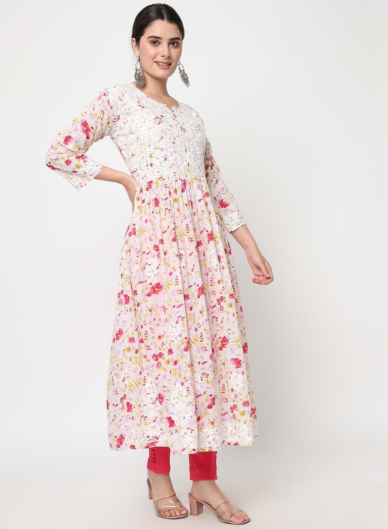 Women Hand Embroidered Chikankari Cotton Kurta-AL3582