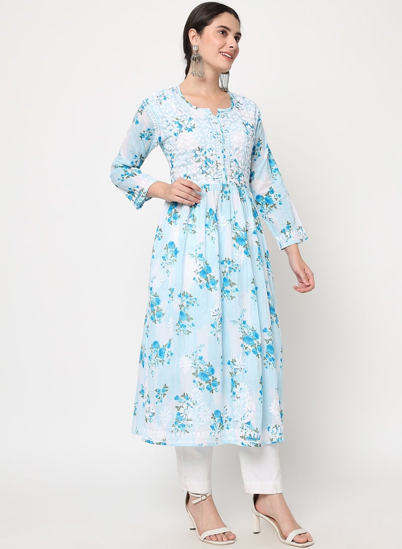 Women Hand Embroidered Chikankari Cotton Kurta-AL3583