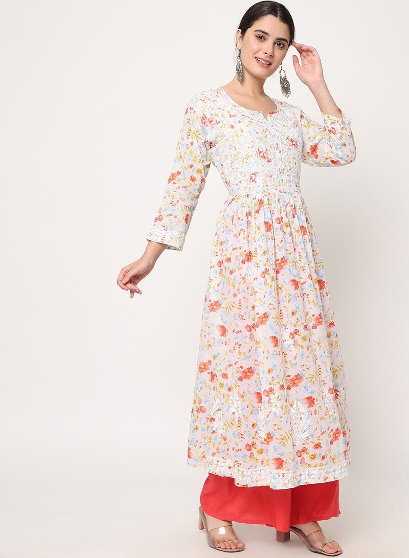 Women Hand Embroidered Chikankari Cotton Kurta-AL3582