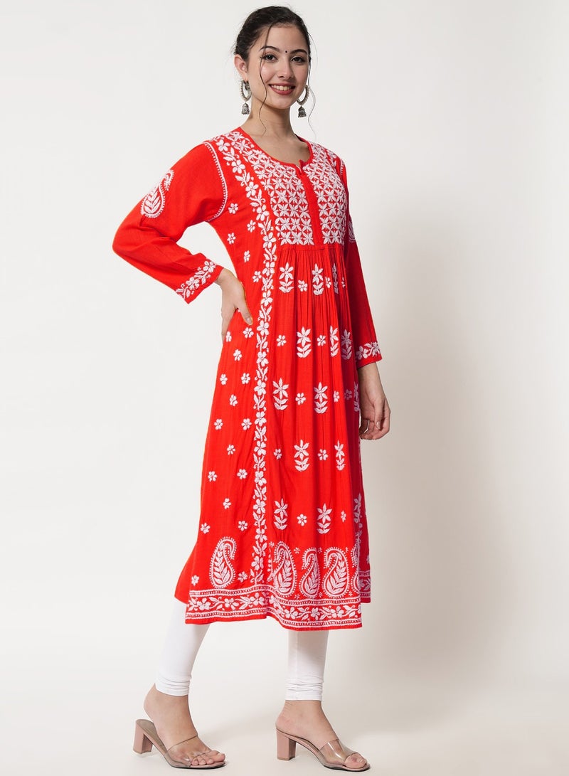 Women Hand Embroidered Chikankari Cotton Kurta-AL3549