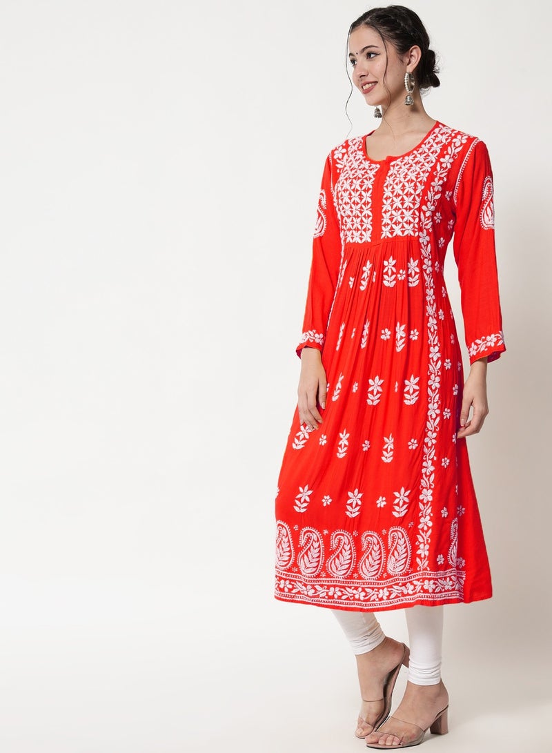 Women Hand Embroidered Chikankari Cotton Kurta-AL3549