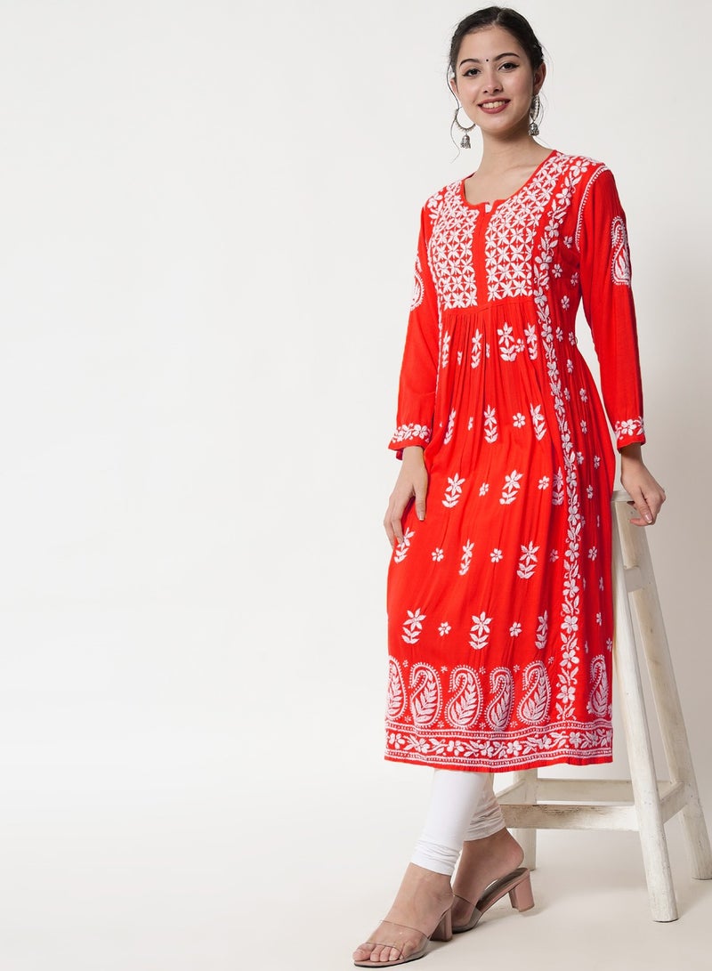 Women Hand Embroidered Chikankari Cotton Kurta-AL3549