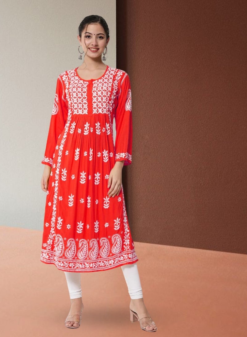 Women Hand Embroidered Chikankari Cotton Kurta-AL3549