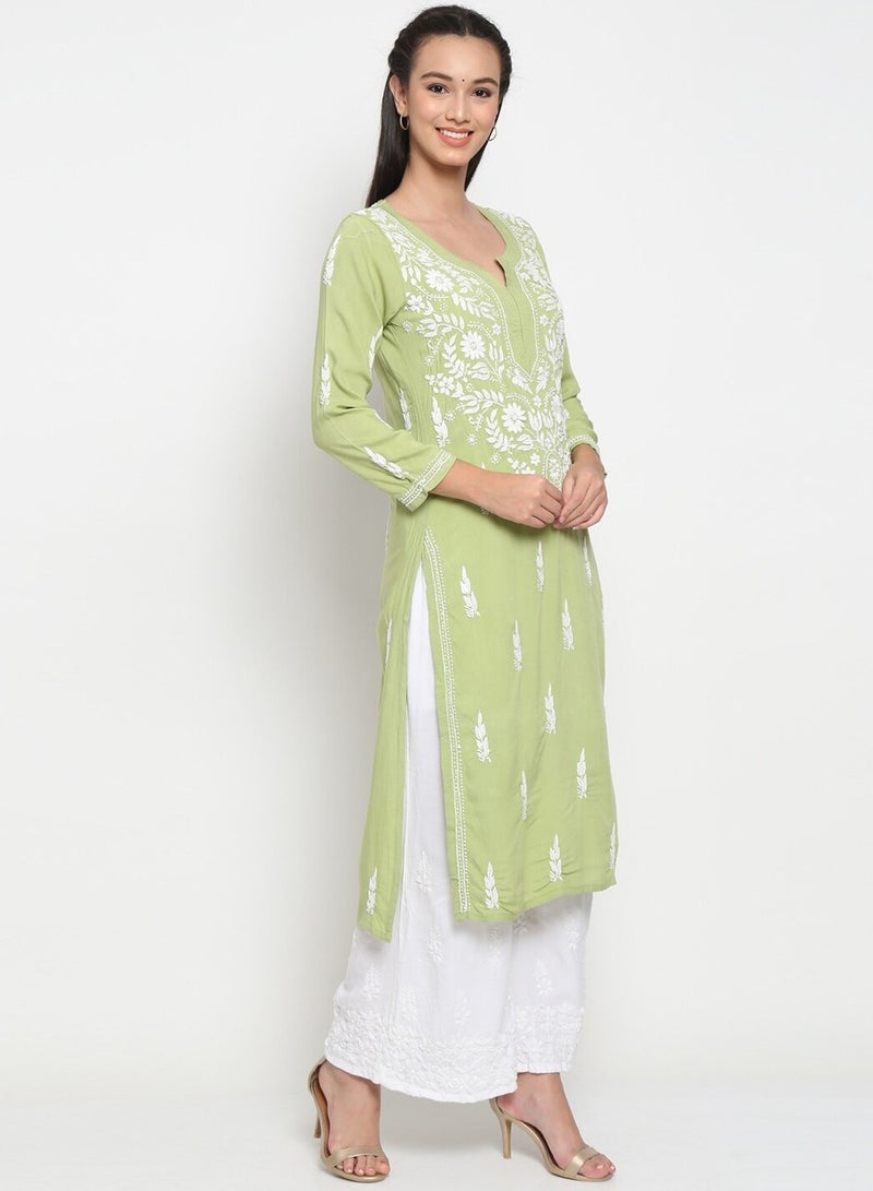 Women Hand Embroidered Chikankari Rayon Kurta-AL3451