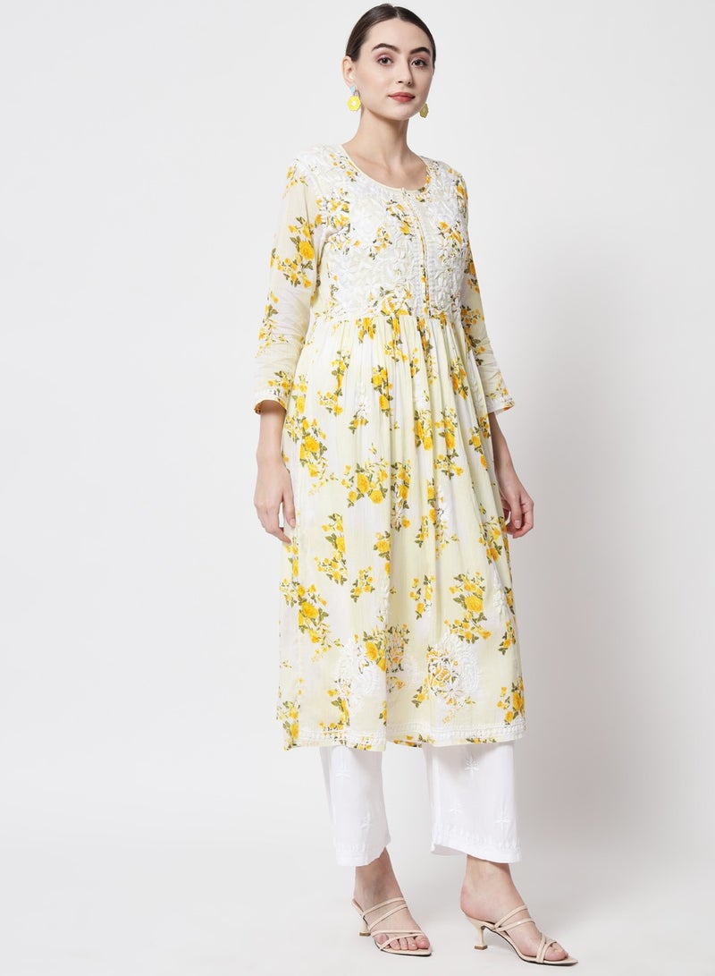 Women Hand Embroidered Chikankari Cotton Kurta-AL3583