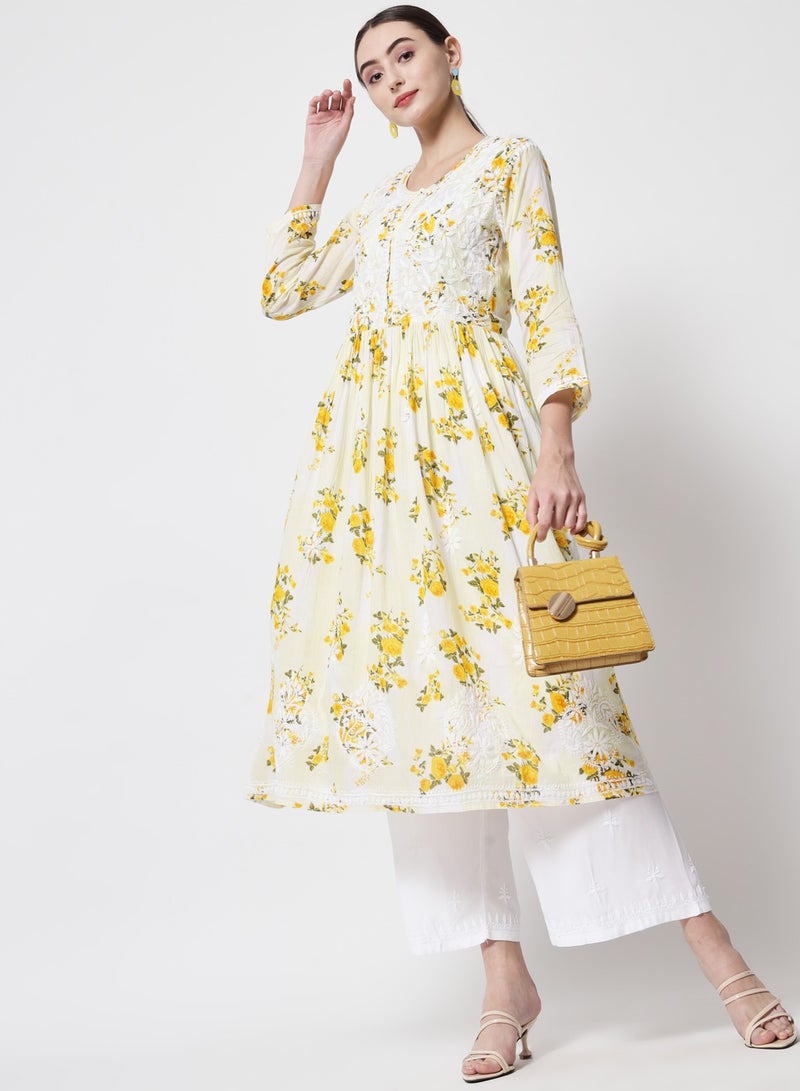 Women Hand Embroidered Chikankari Cotton Kurta-AL3583