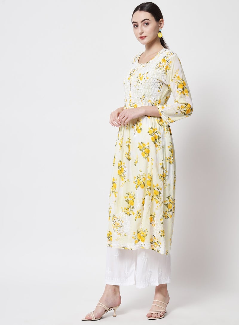 Women Hand Embroidered Chikankari Cotton Kurta-AL3583